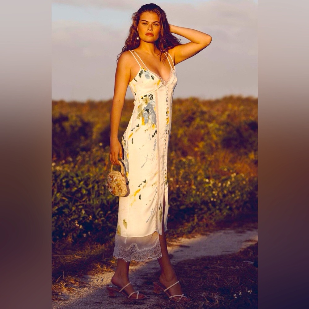 Anthropologie l Floral and Lace Slip Dress